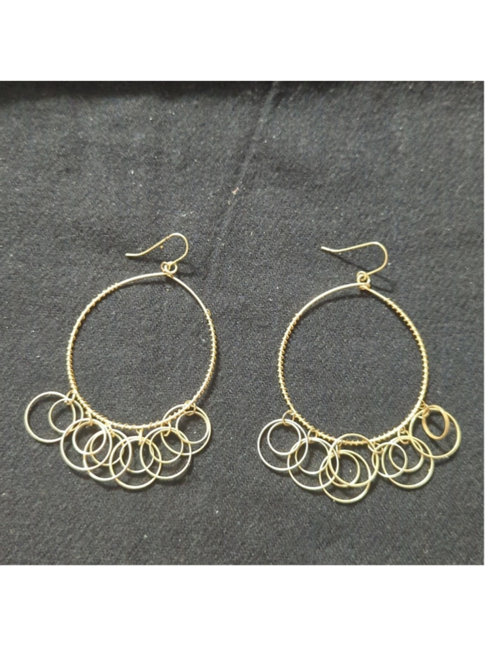Gold Tone Hoop Dangle Statement Earrings